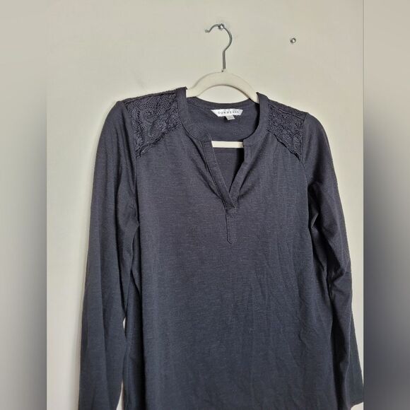 Downeast Black Lace Pullover Shirt Long Sleeve Black V Neck Comfy Casual Small - Picture 6 of 12